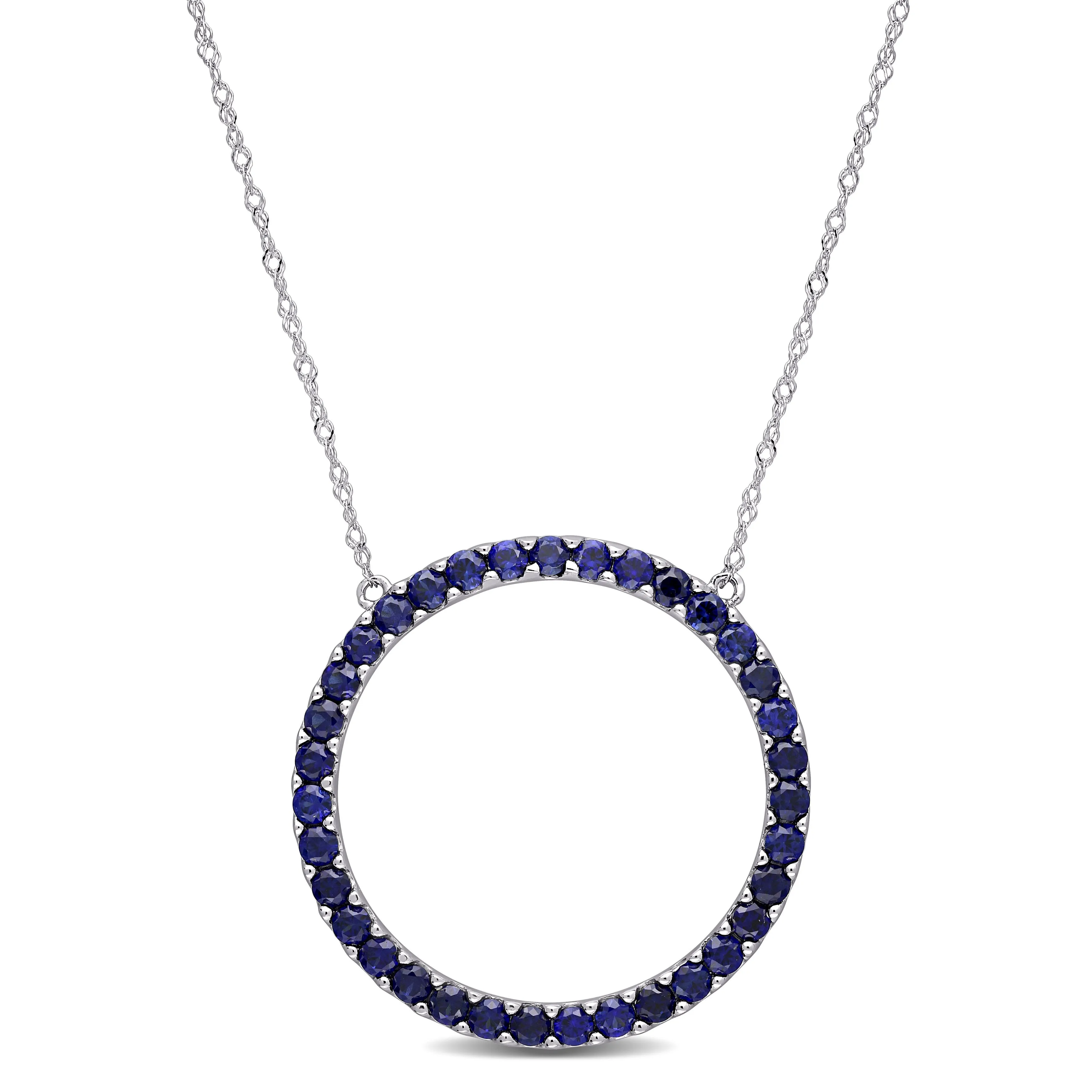 1 3/4 CT TGW Created Blue Sapphire Open Circle Pendant with Chain in 10K White Gold