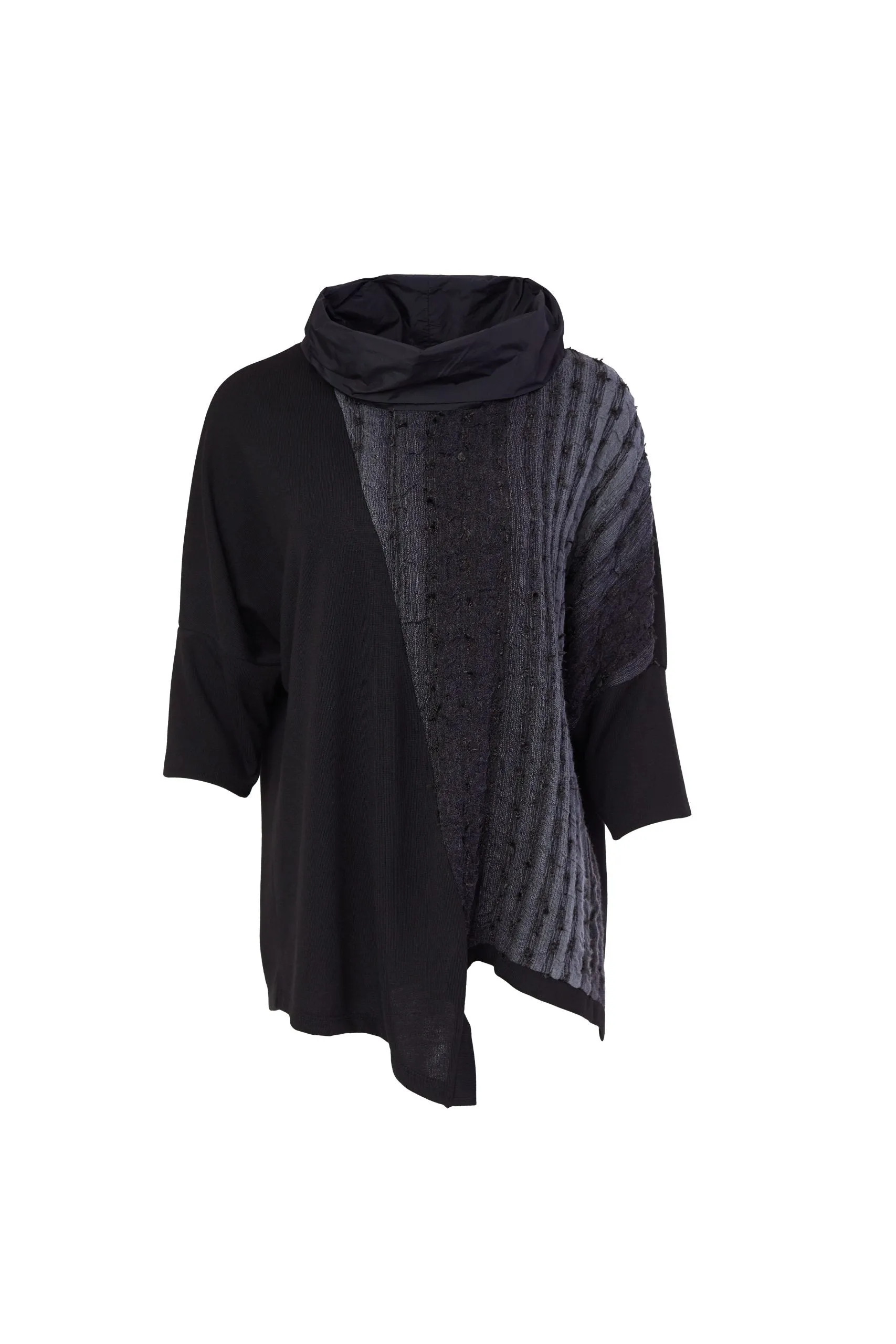 119- Ora Metal Mix High Neck Top- Black & Grey