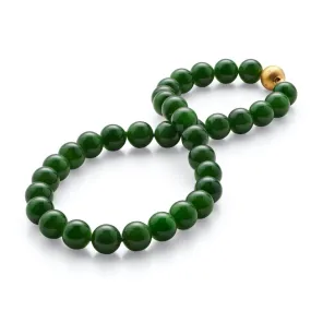 12mm Green Nephrite Jade & Gold Necklace