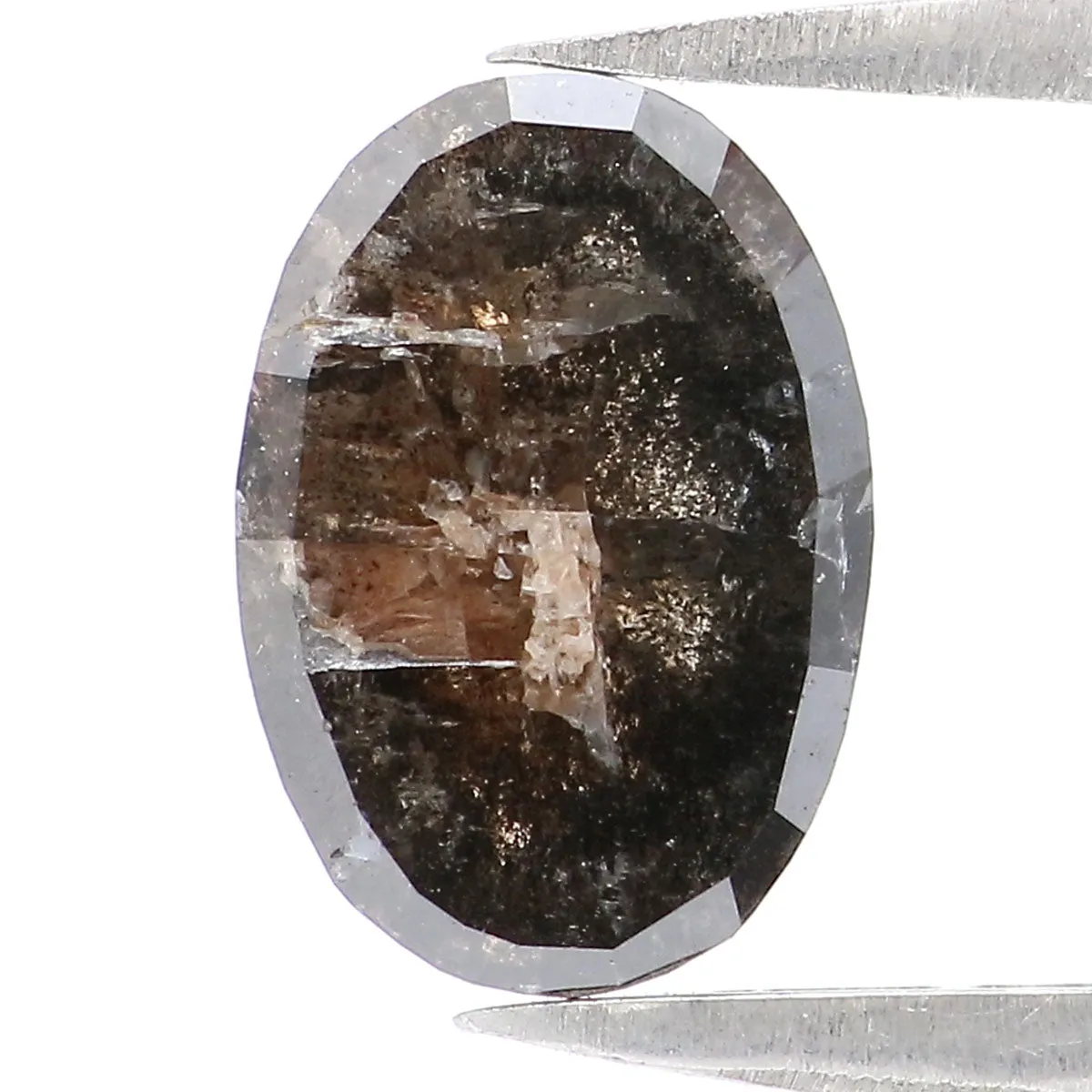 1.33 CT Natural Loose Oval Shape Diamond Salt And Pepper Oval Rose Cut Diamond 9.30 MM Black Grey Color Oval Shape Rose Cut Diam