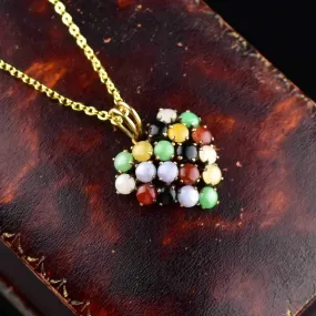 14K Gold Multi Colored Jade Heart Pendant Necklace