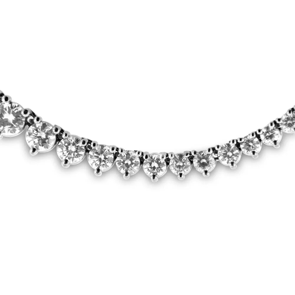 14K White Gold  Graduated Diamond Tennis Necklace 10.00CT