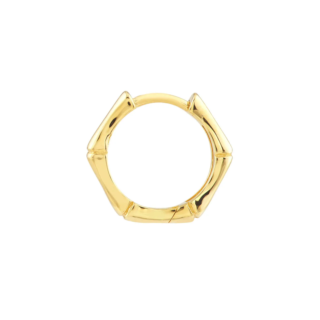 14K Yellow Gold 12.50mm Bamboo Huggie Hoop Earrings