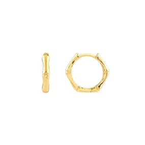 14K Yellow Gold 12.50mm Bamboo Huggie Hoop Earrings