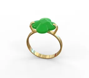 14K Yellow gold Green faceted clover ring-639940