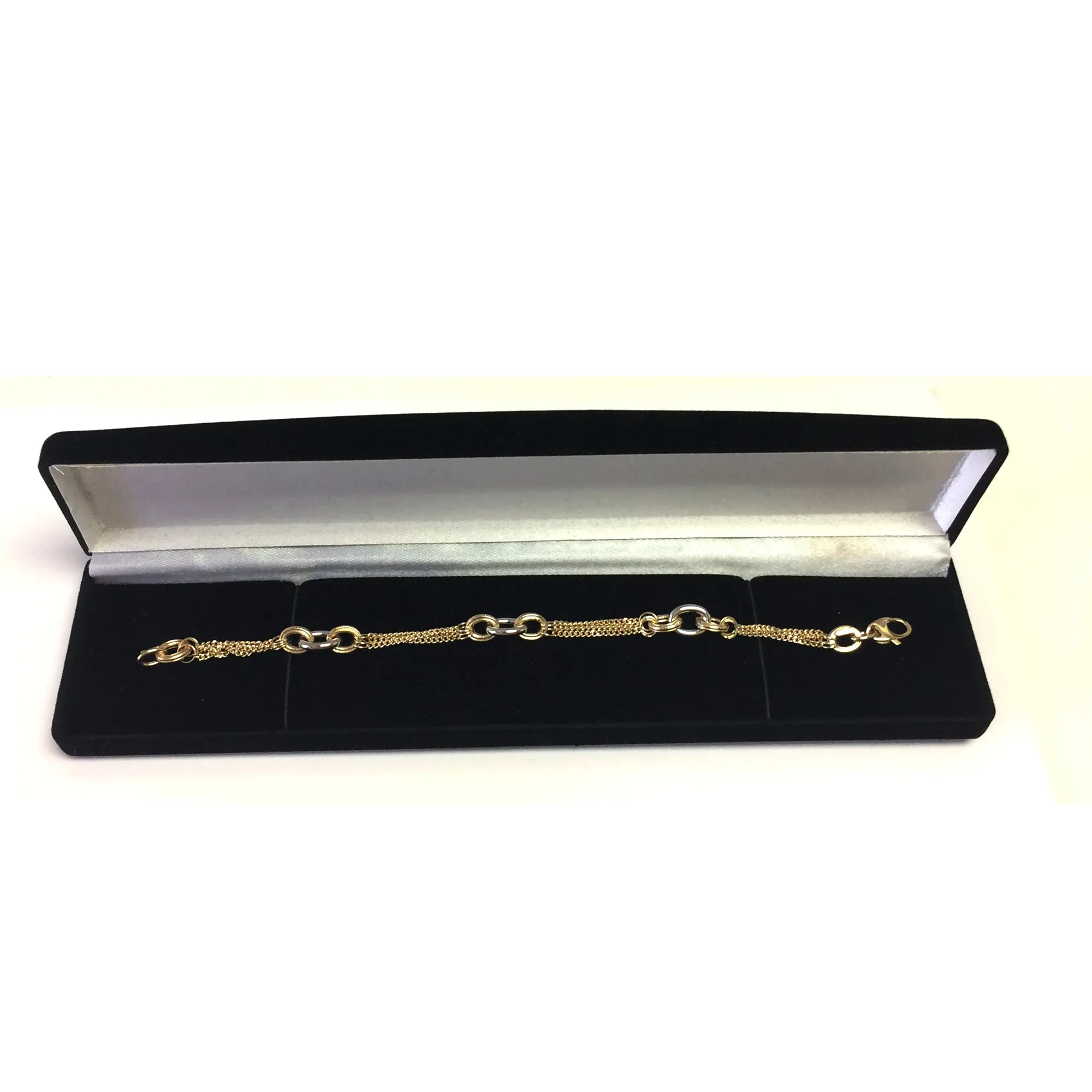 14k Yellow Gold Triple Stranded Gourmette Chain Bracelet, 7.5