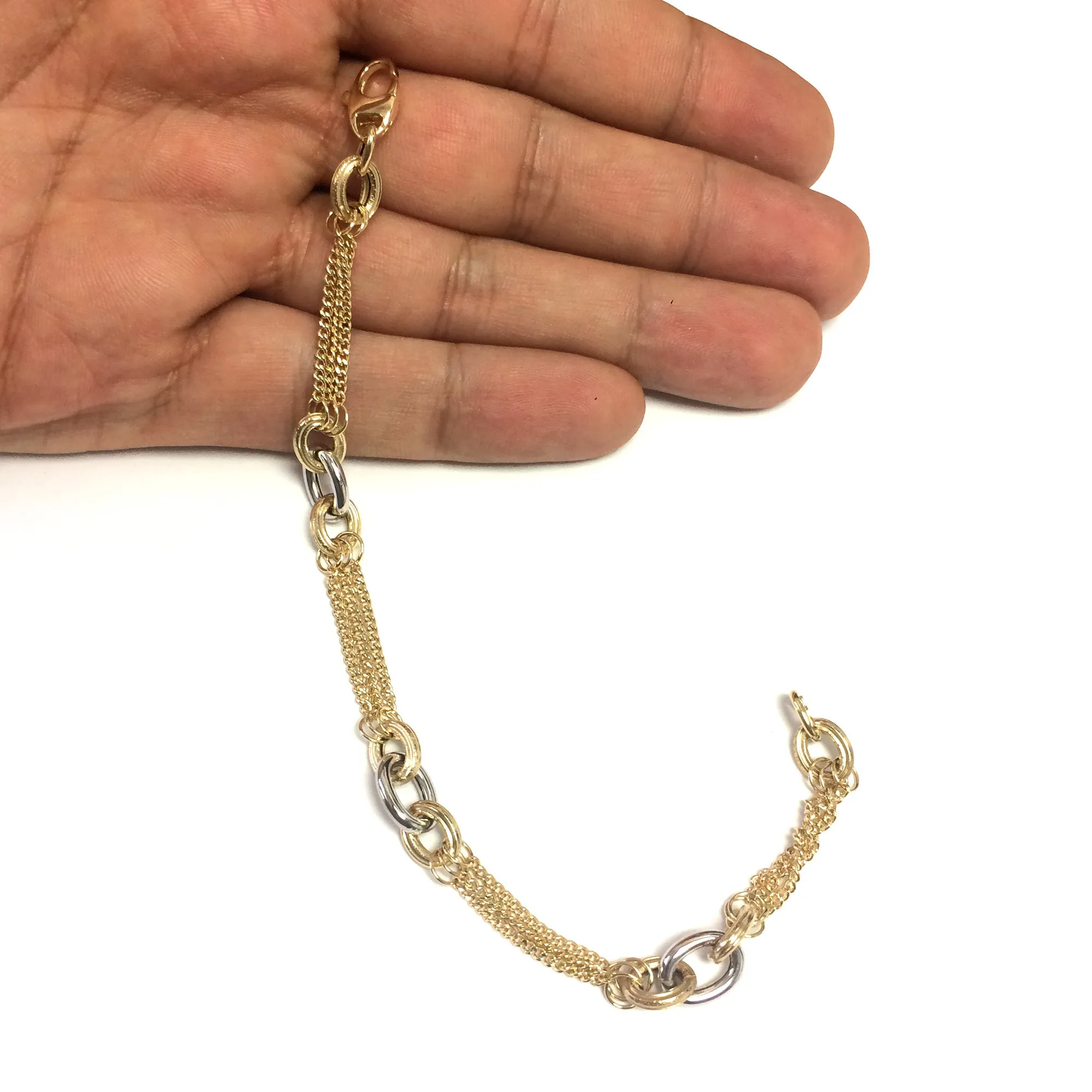 14k Yellow Gold Triple Stranded Gourmette Chain Bracelet, 7.5