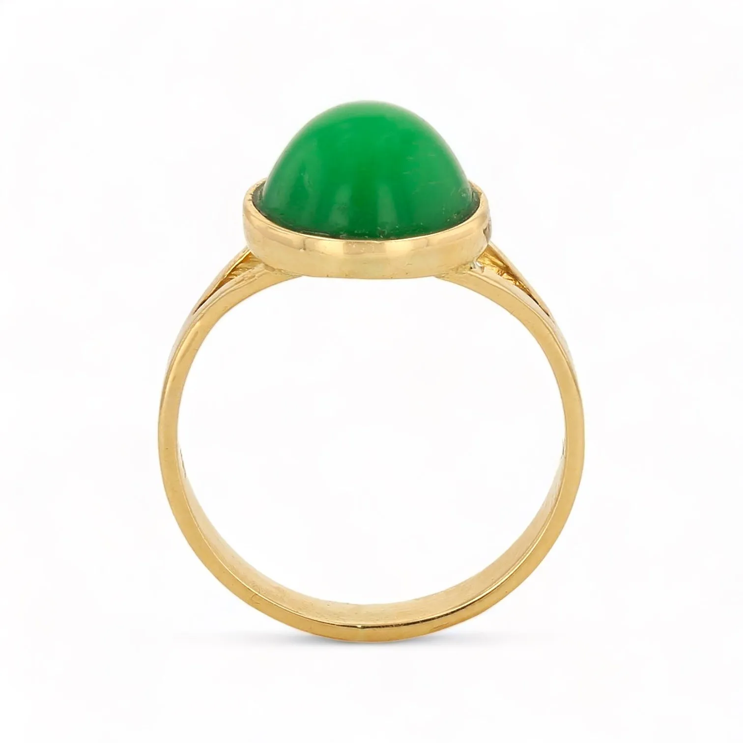 14K Yellow solid gold cabochon jade ring-5600