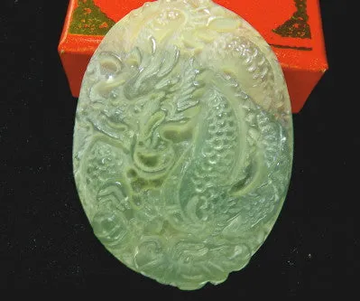 1969 12-1-2019 Translucent Dragon and Phoenix Chinese Jade Pendant (P-623)