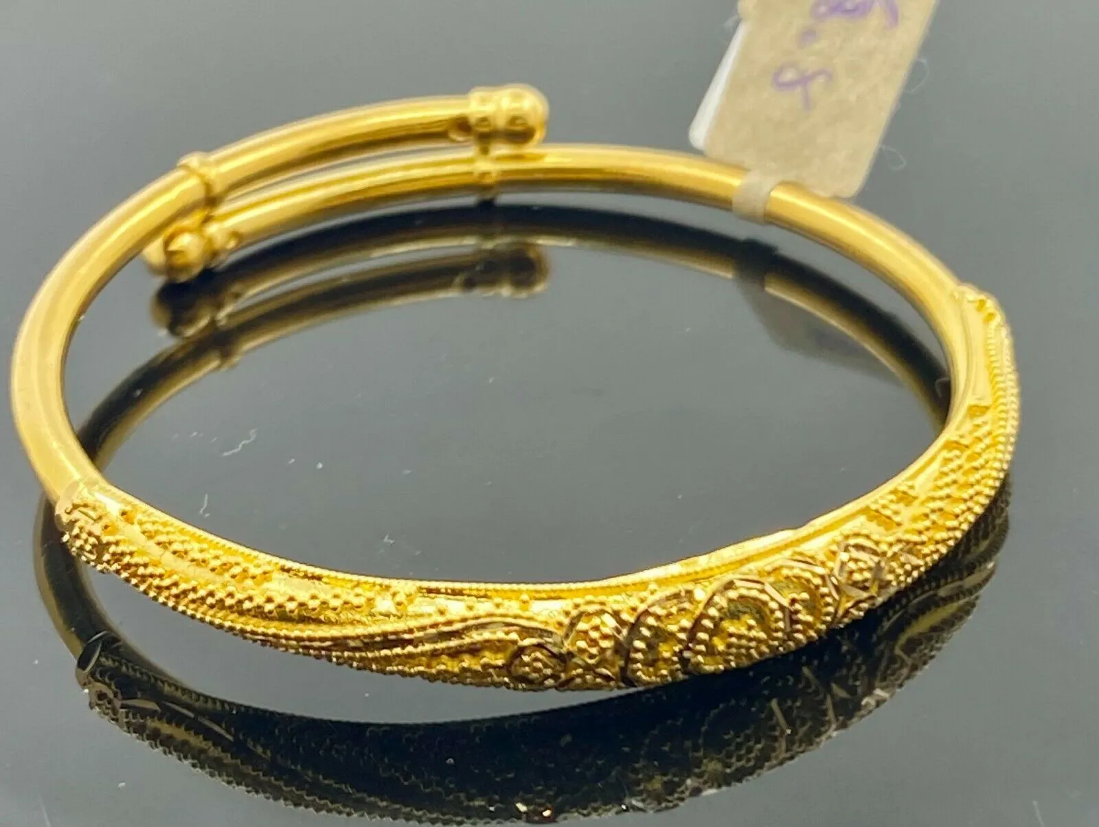 22k Bangle Solid Gold Simple Children Adjustable Filigree Design BR1141