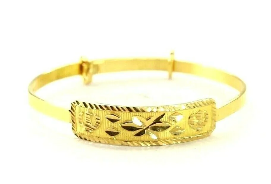 22k Bangle Solid Gold Simple Children Religious Sikh Diamond Cut Bangle cb1304