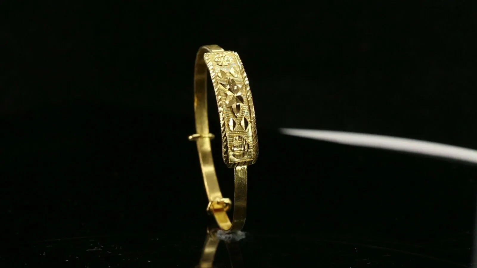 22k Bangle Solid Gold Simple Children Religious Sikh Diamond Cut Bangle cb1304