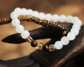 6mm Natural White Jade Garnet Crystal Bead Bracelet