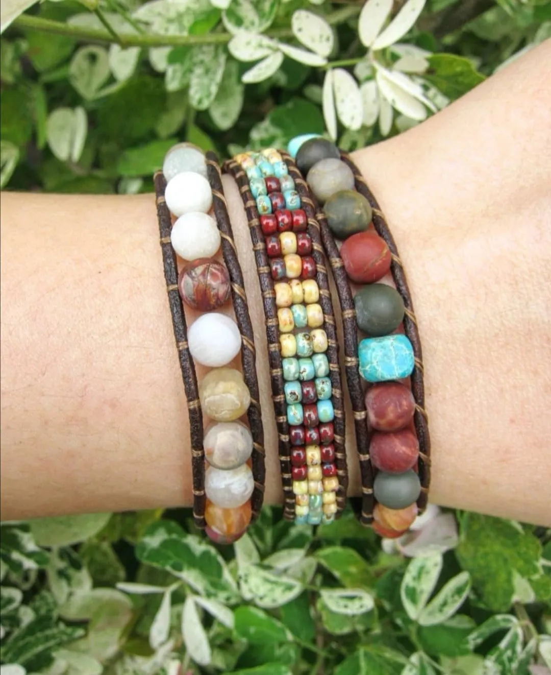 7 Chakra Jasper Bracelet - Seed Bead Stone 3X Wrap Bracelet