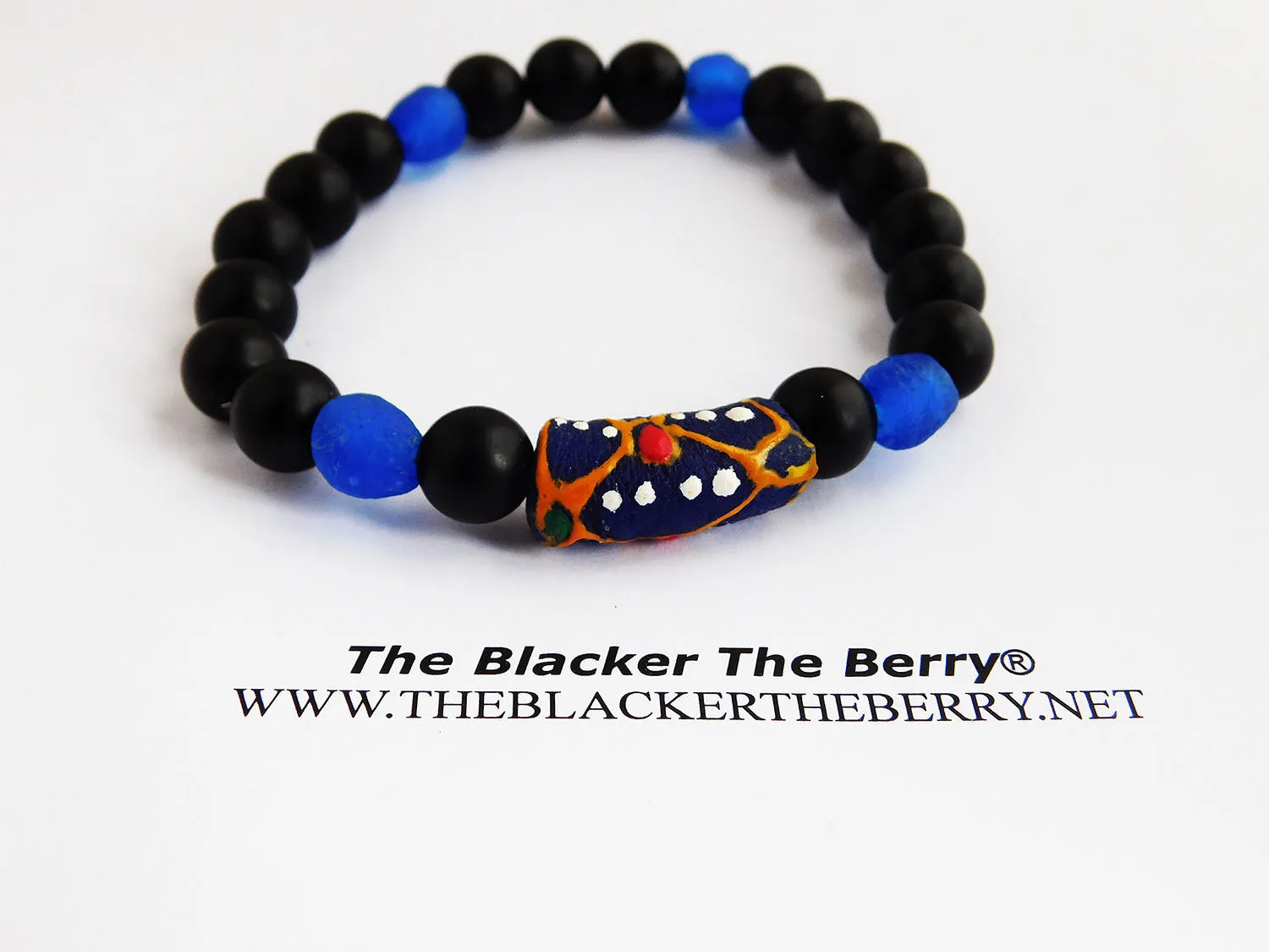 African Bracelet Beaded Blue Black Jewelry