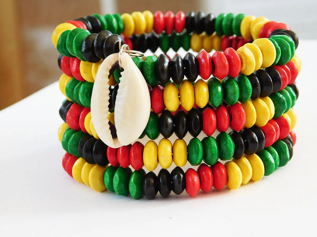 African Bracelet Wood Beaded Adjustable Women Kwanzaa Christmas