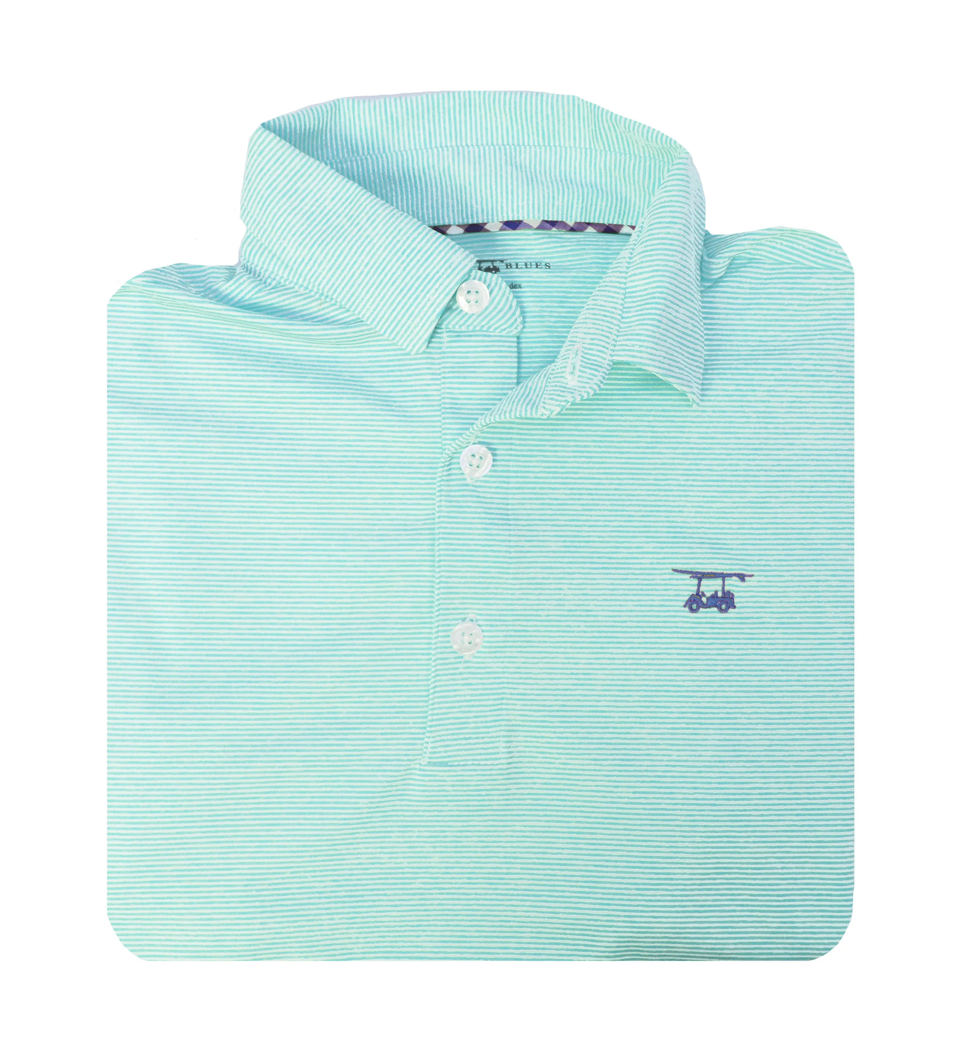 Albatross Polo - Heather Aruba/White Microstripes