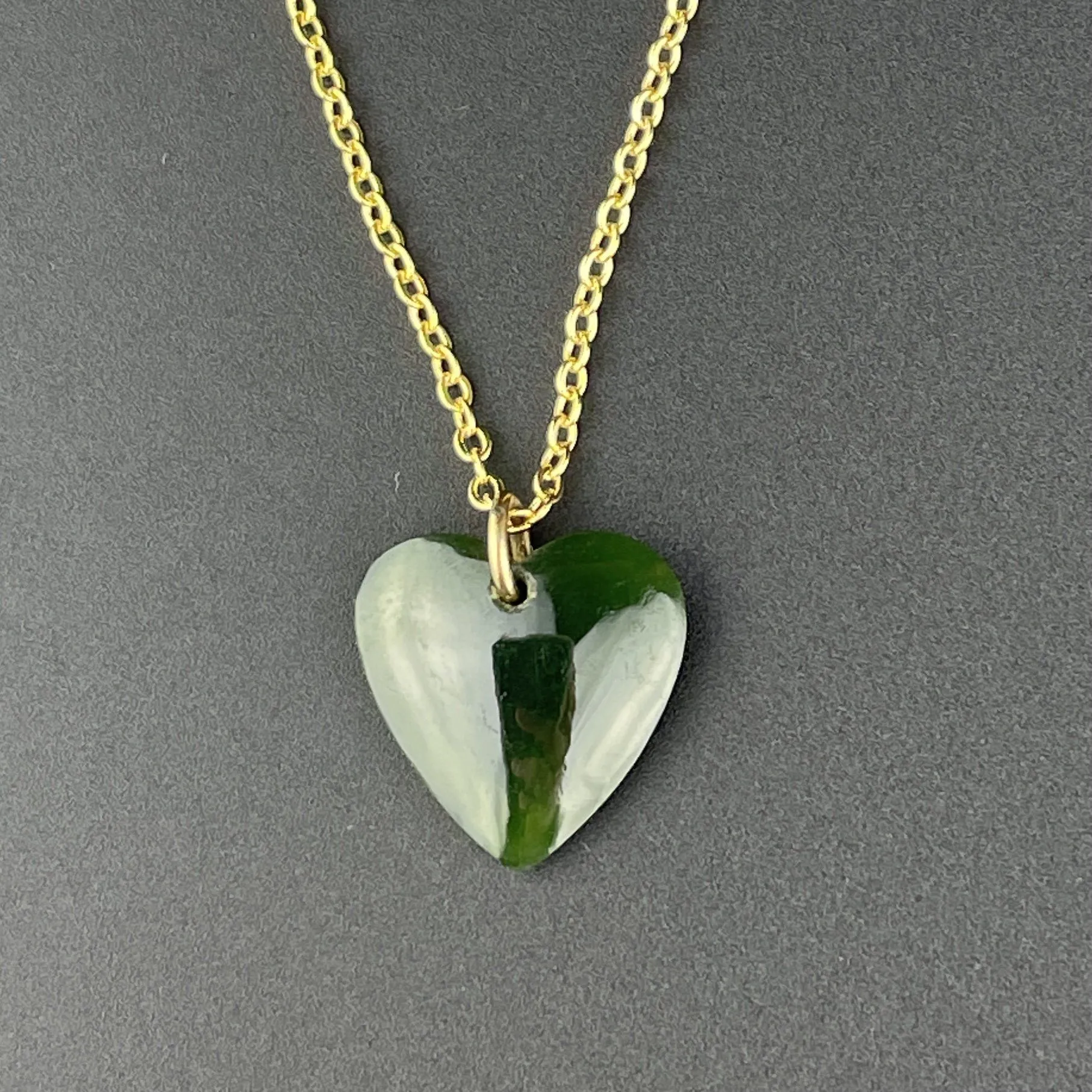 Antique Rolled Gold Jade Heart Charm Pendant