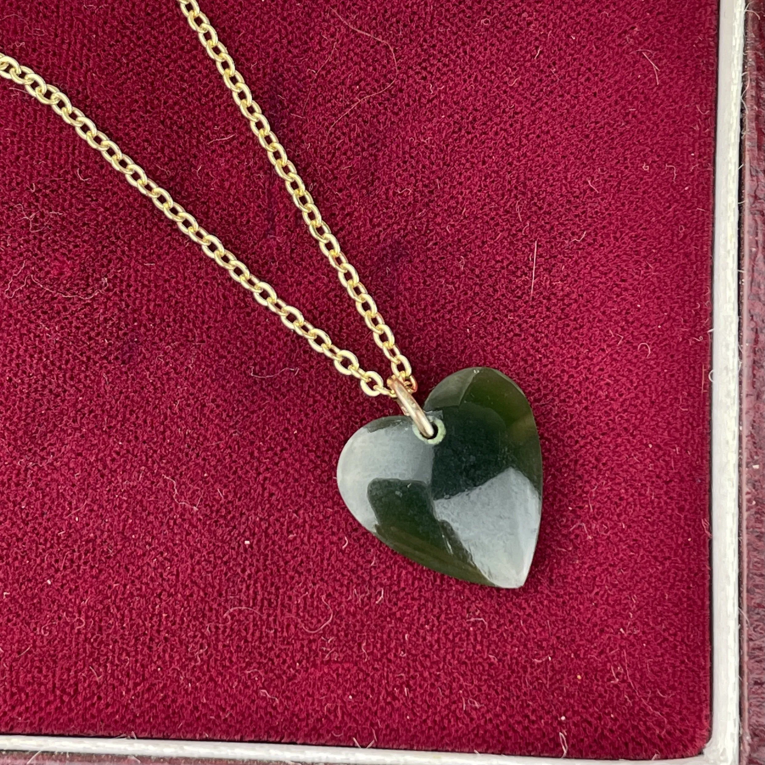 Antique Rolled Gold Jade Heart Charm Pendant