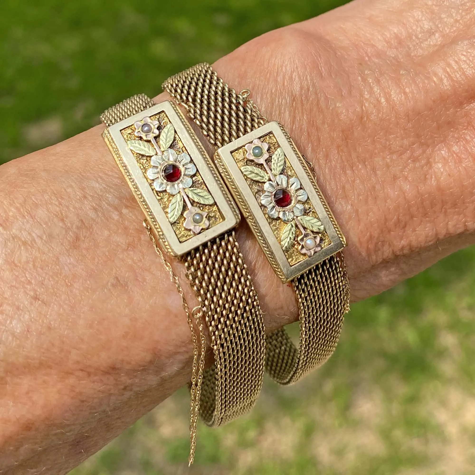 Antique Victorian Garnet Garter Wedding Bracelet Set