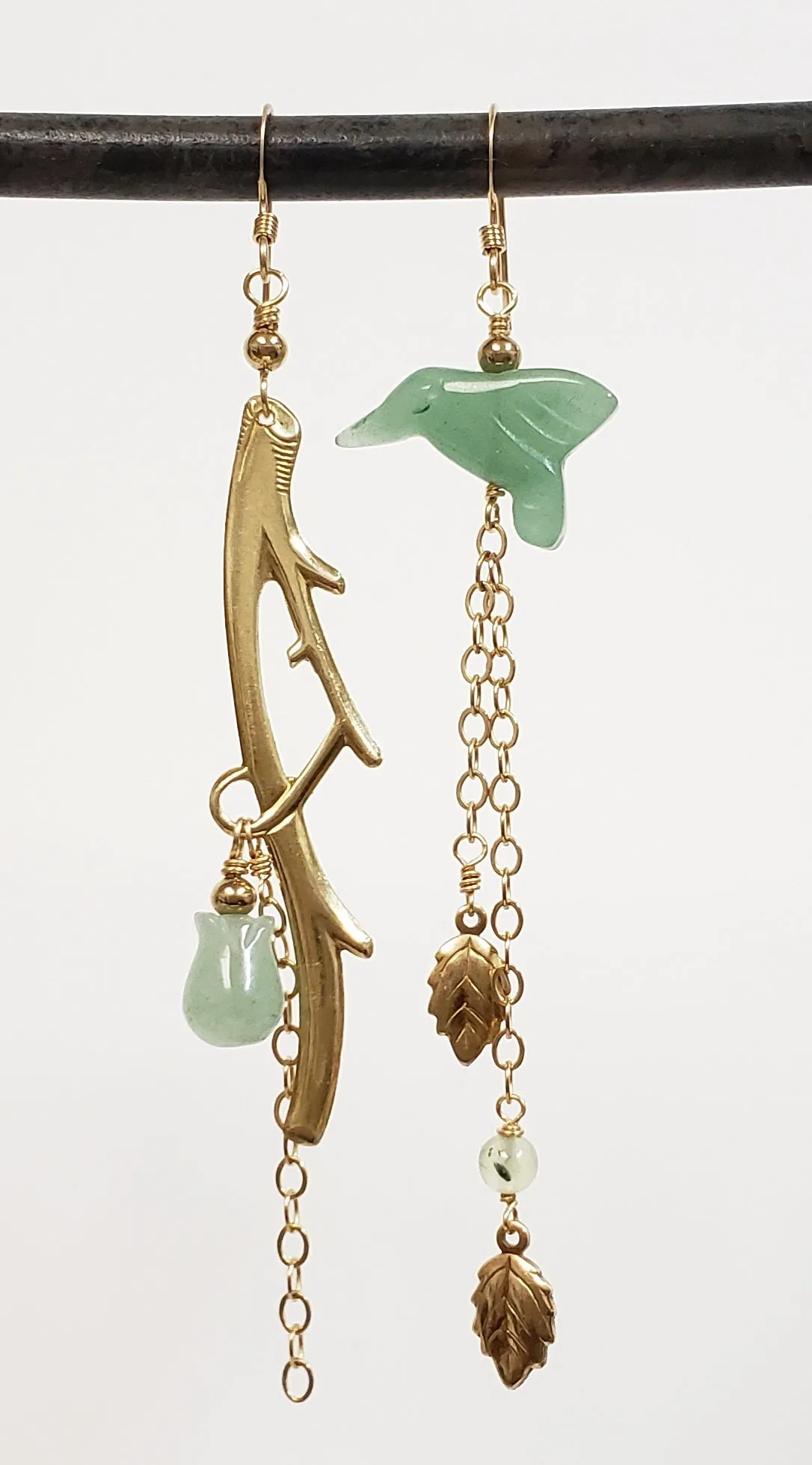 Asymmetric Twig Y Stone Bird Earrings - more colors available