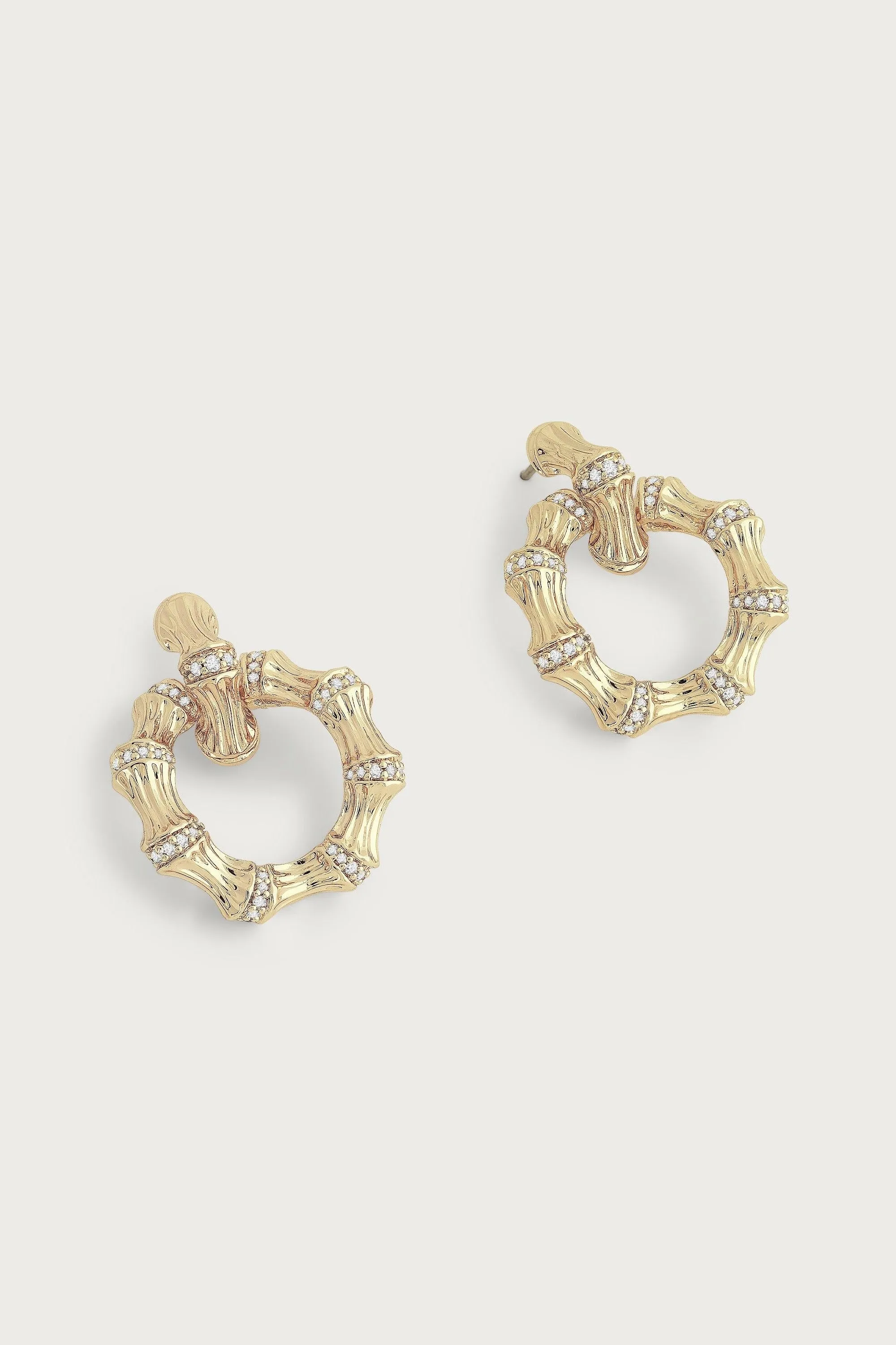 BAMBOO DOUBLE HOOP EARRINGS- GLD/CZ