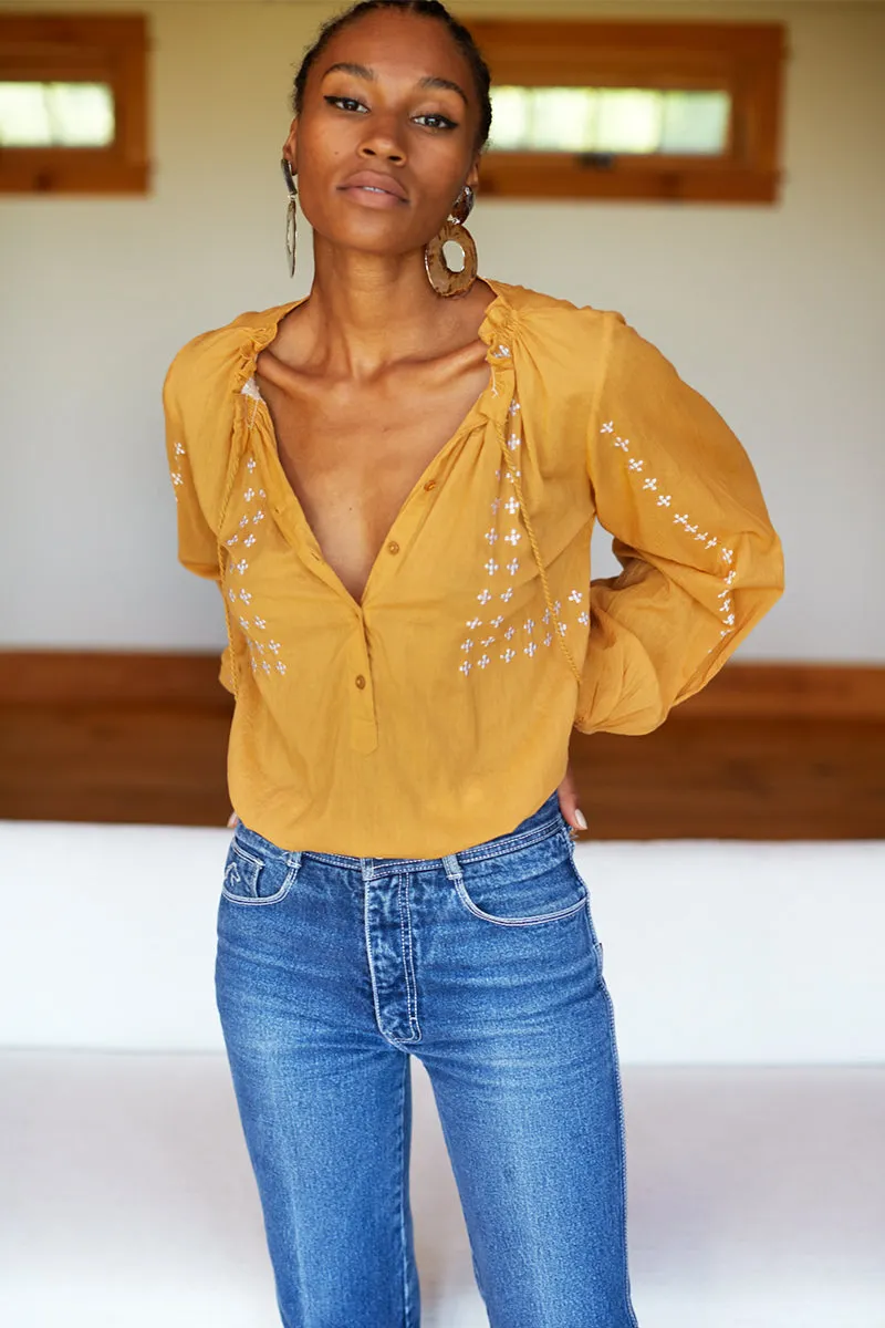 Bardot Top - Honey Embroidered