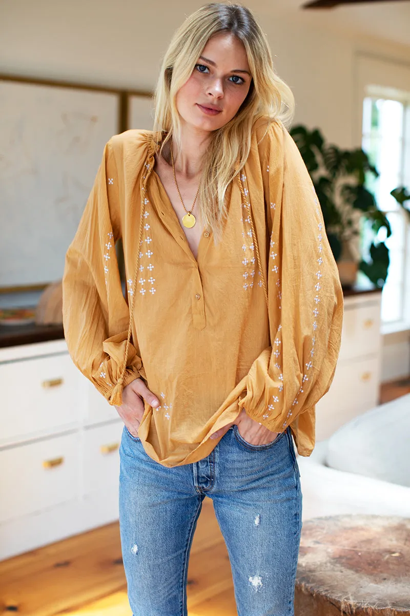 Bardot Top - Honey Embroidered