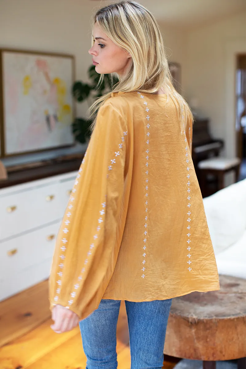 Bardot Top - Honey Embroidered