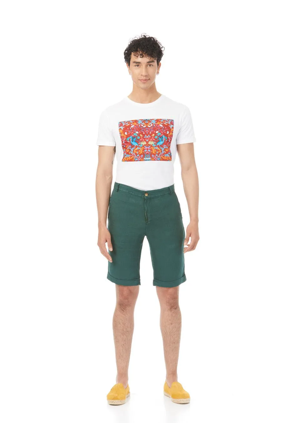 basic linen bermuda shorts green