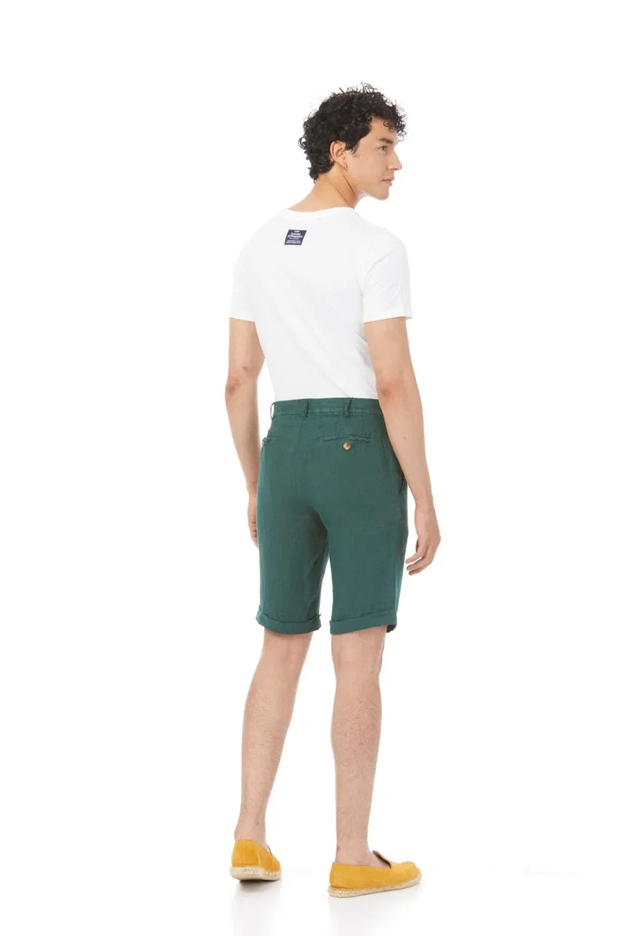 basic linen bermuda shorts green