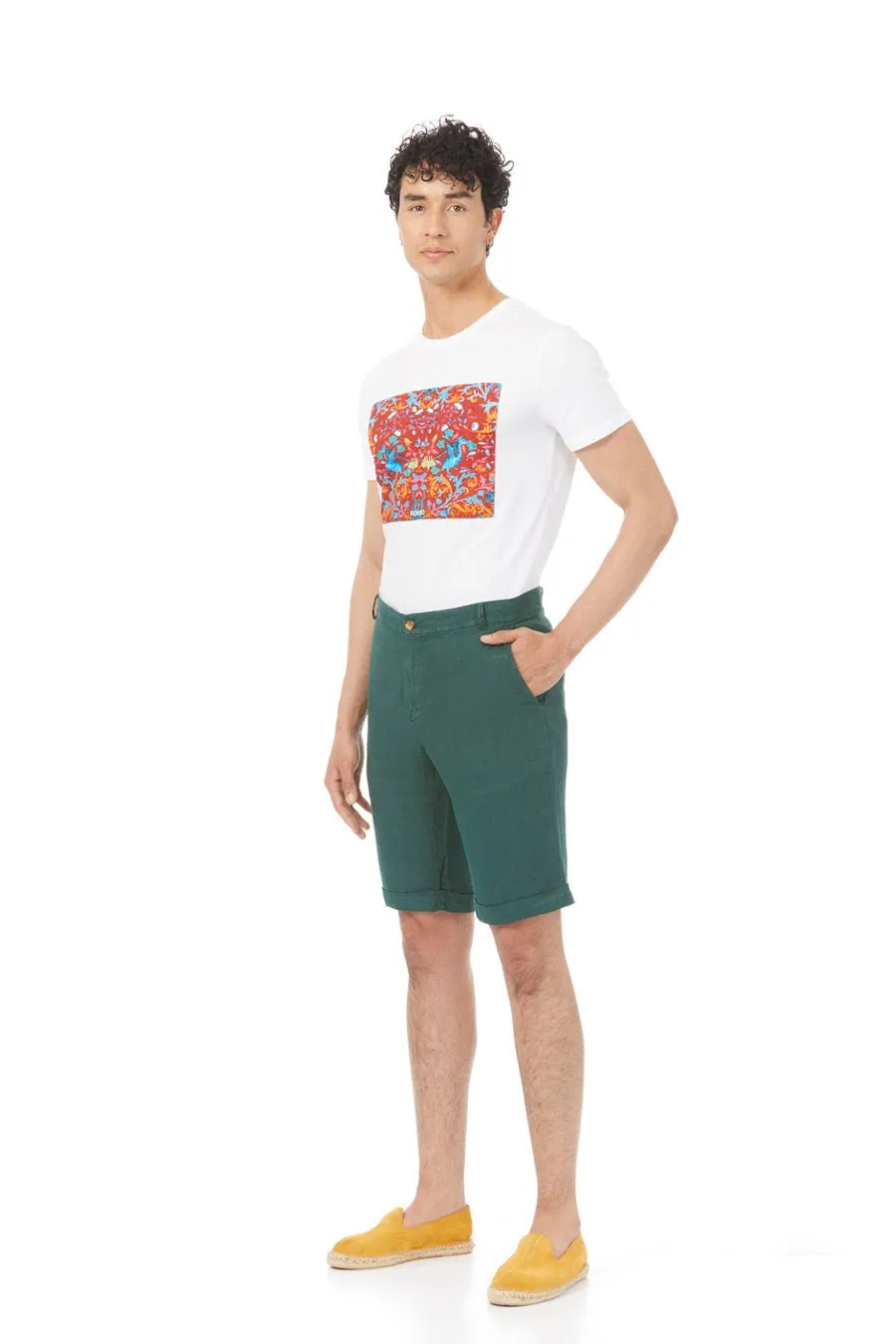 basic linen bermuda shorts green