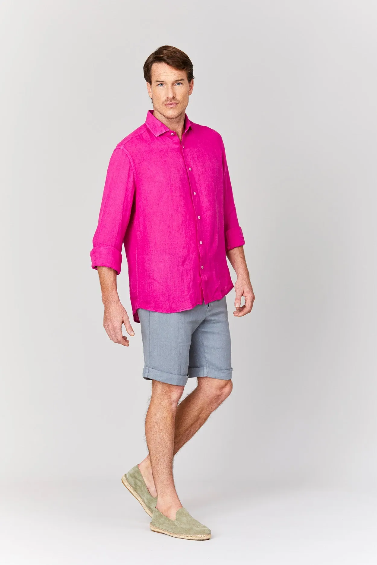 basic linen bermuda shorts smoke