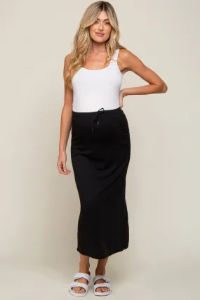 Black Fleece Drawstring Maternity Maxi Skirt