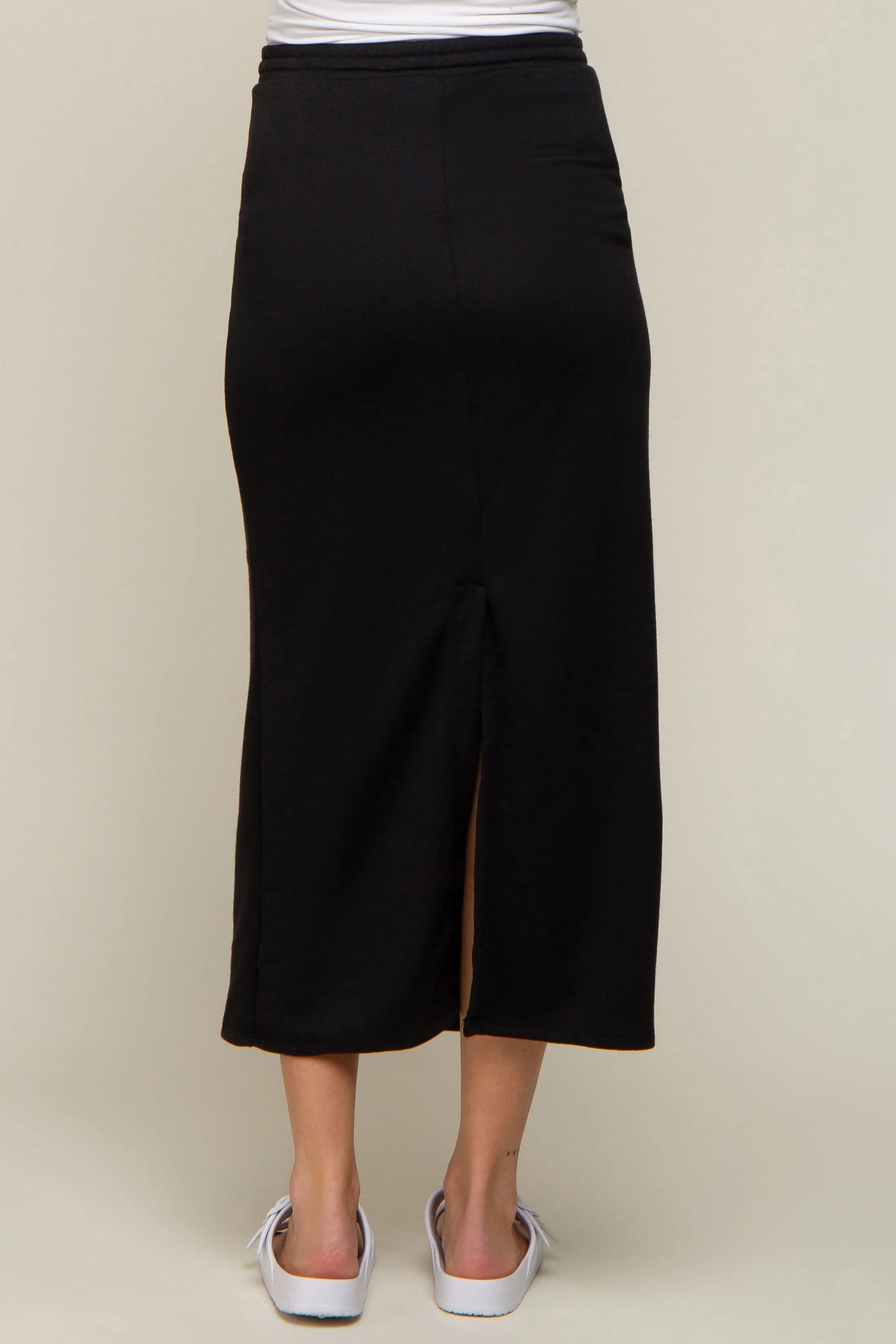 Black Fleece Drawstring Maternity Maxi Skirt