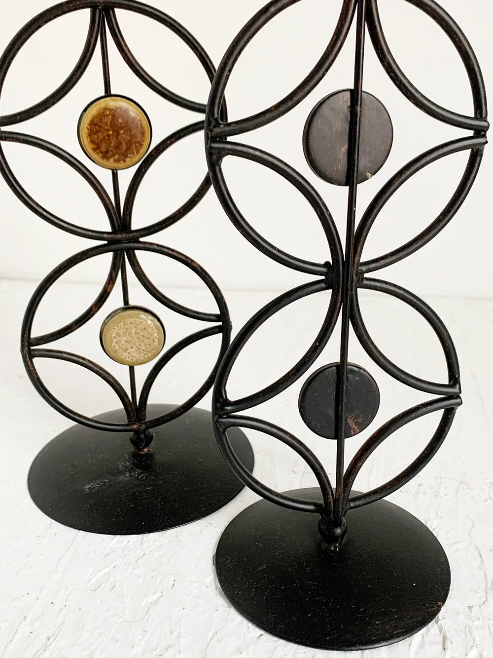 Black Iron Candlestick With Faux Stone Detail