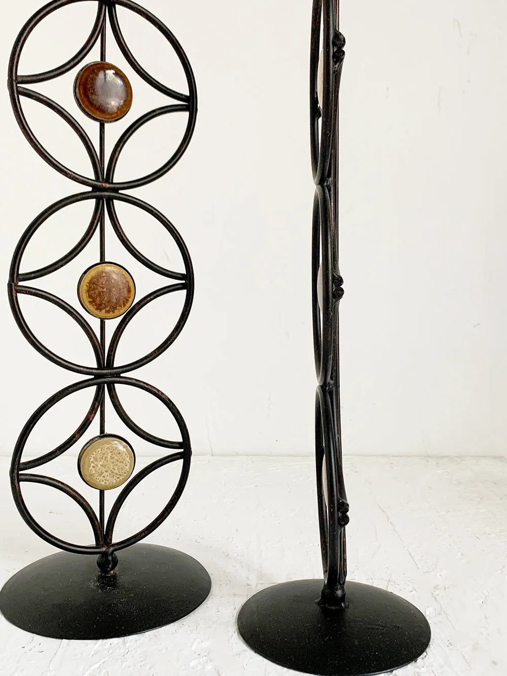 Black Iron Candlestick With Faux Stone Detail