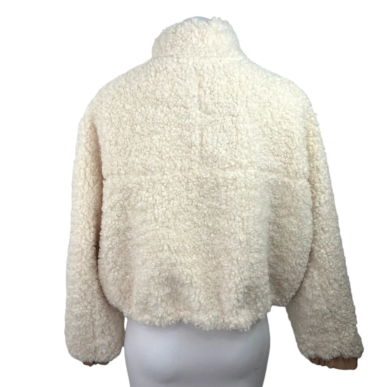 BlankNYC Cream Tan Full Zip Faux Leather Trim Teddy Fleece Sherpa Jacket Size M