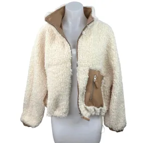 BlankNYC Cream Tan Full Zip Faux Leather Trim Teddy Fleece Sherpa Jacket Size M