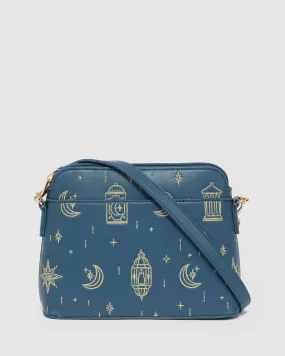 Blue Karen Embroidered Crossbody Bag