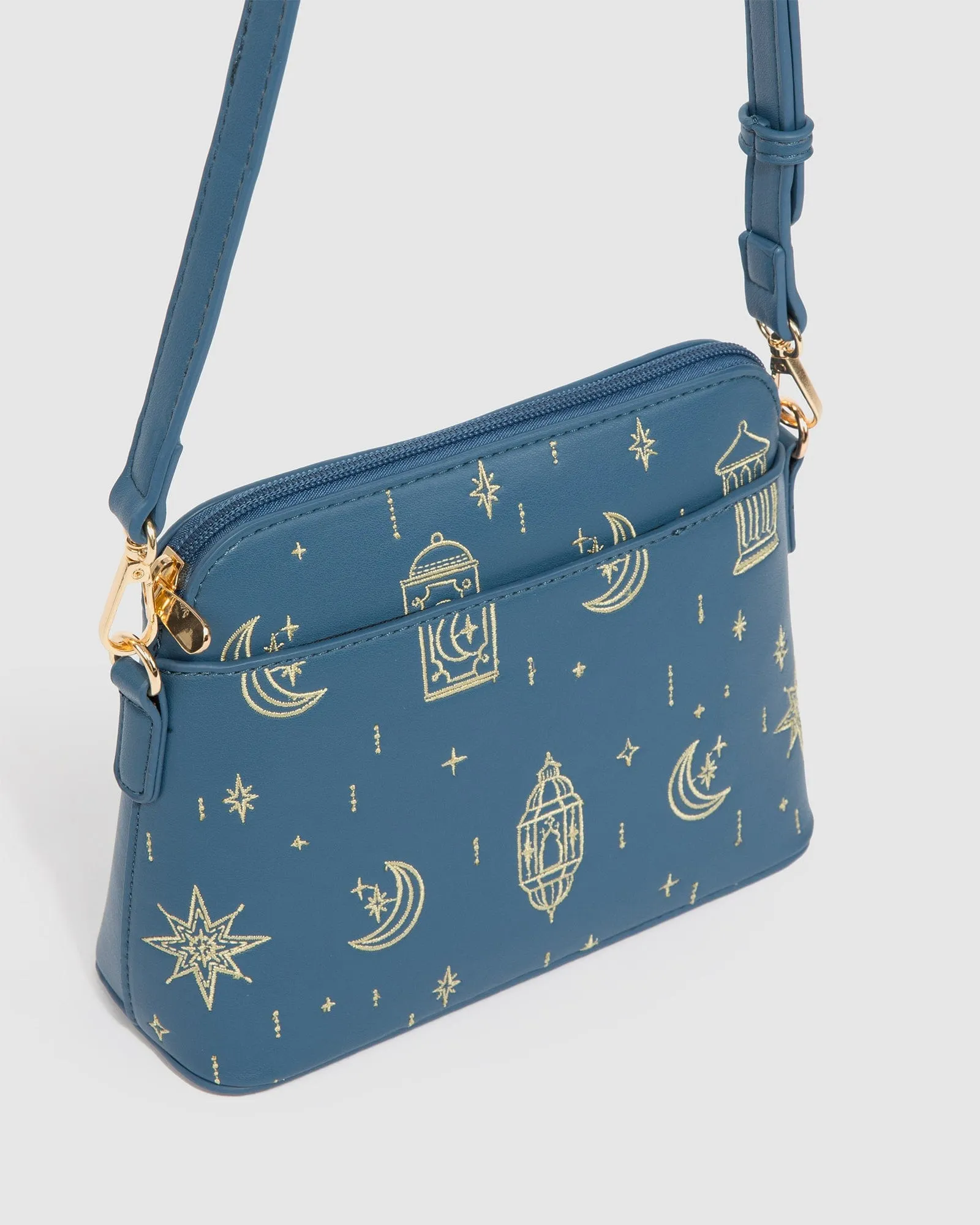 Blue Karen Embroidered Crossbody Bag