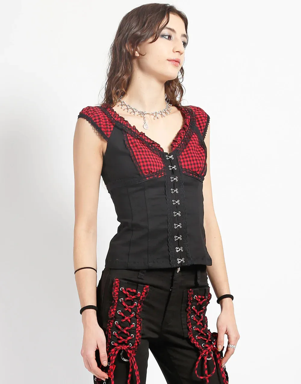 Bo Peep Cap Sleeve Corset Bk/Rd