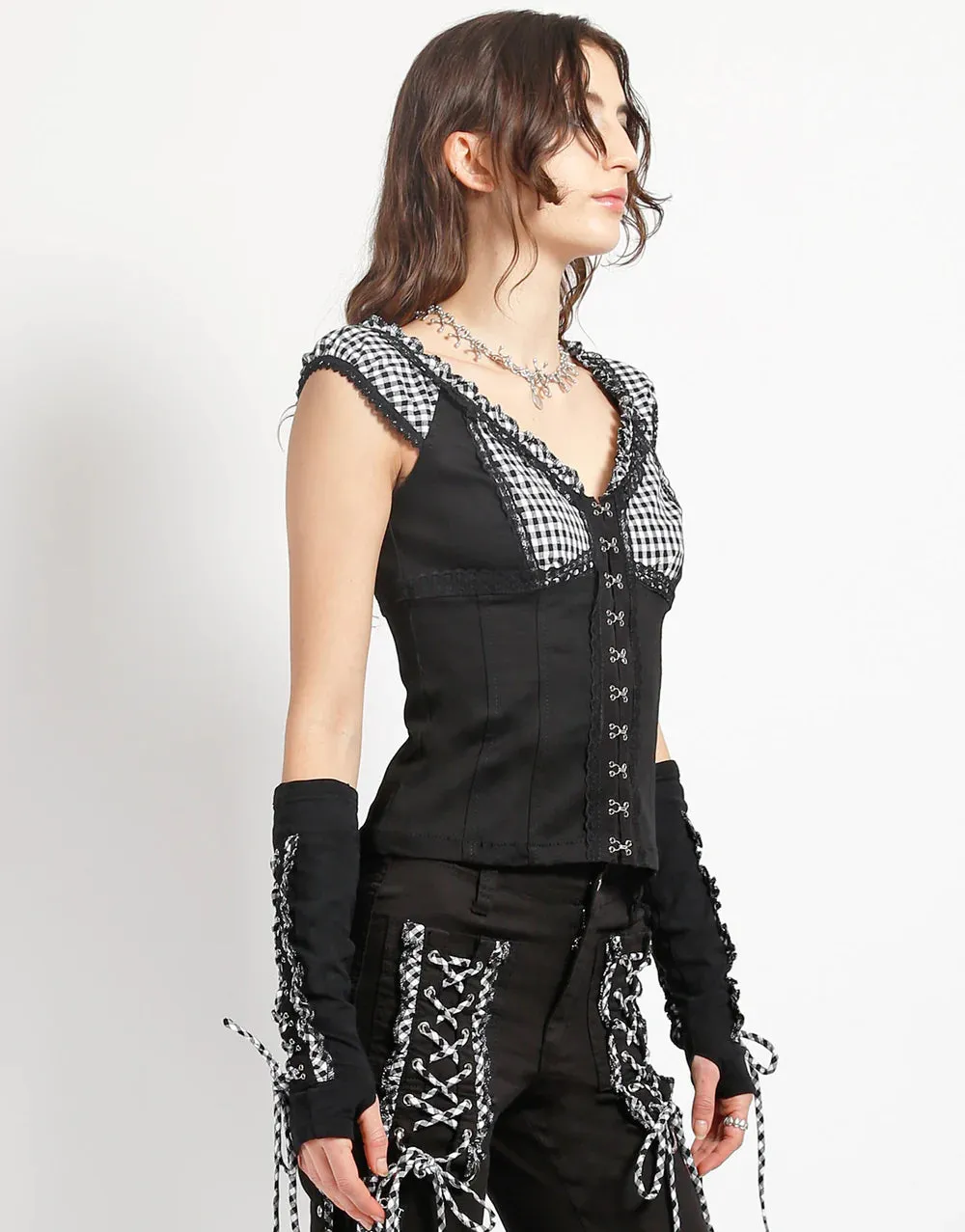 Bo Peep Cap Sleeve Corset Bk/Wt