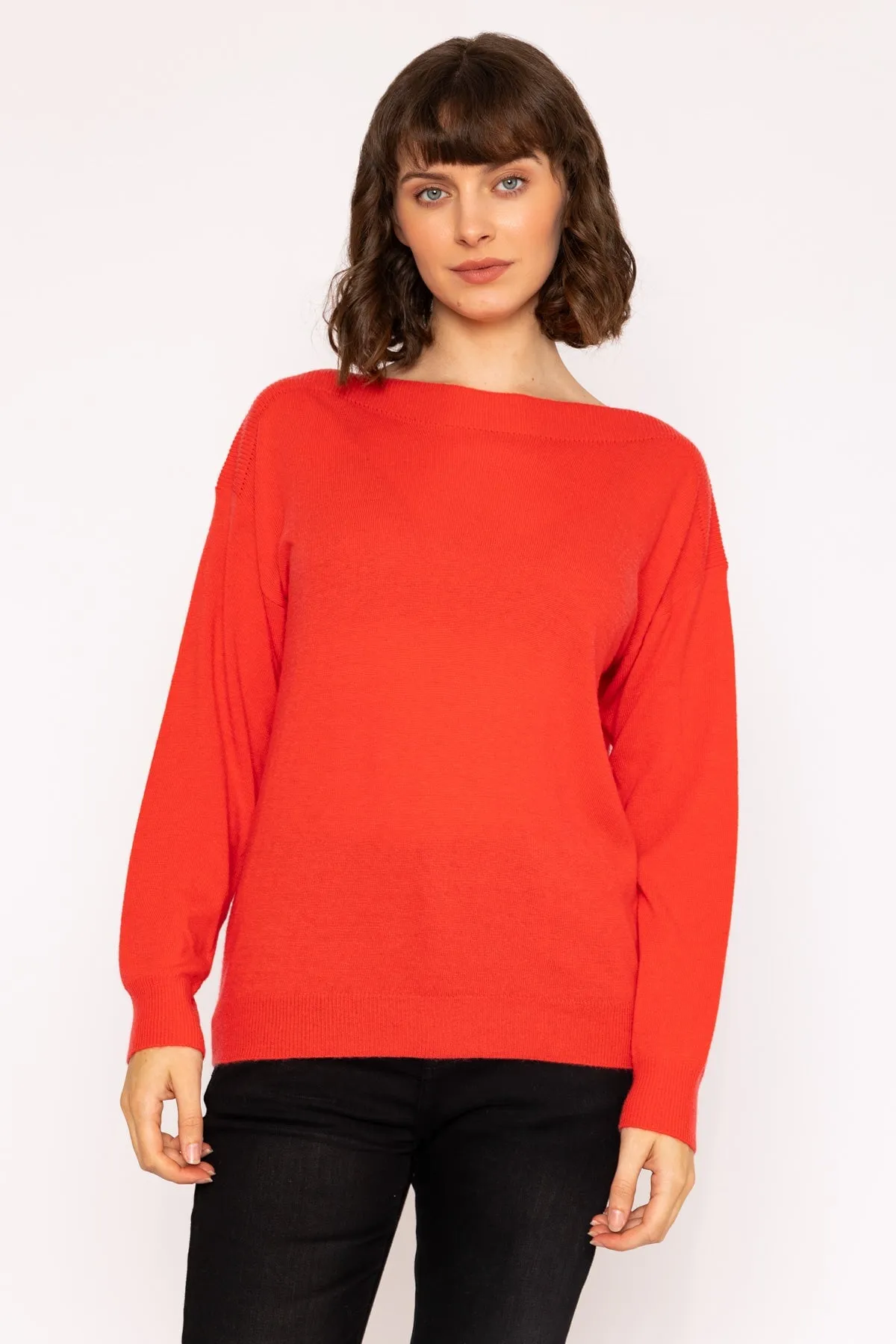 Boat Neck Knit Jumper in Red