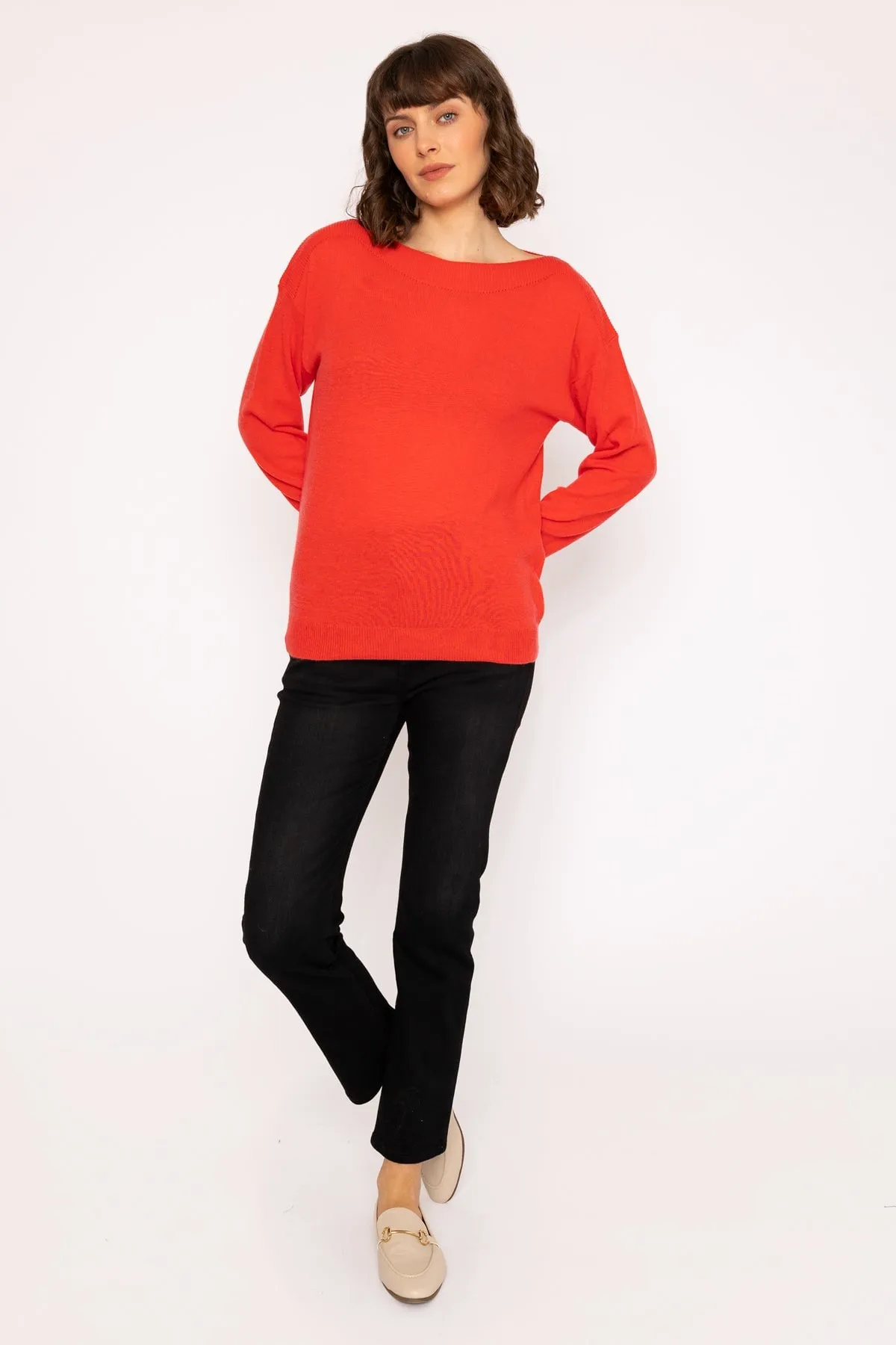 Boat Neck Knit Jumper in Red