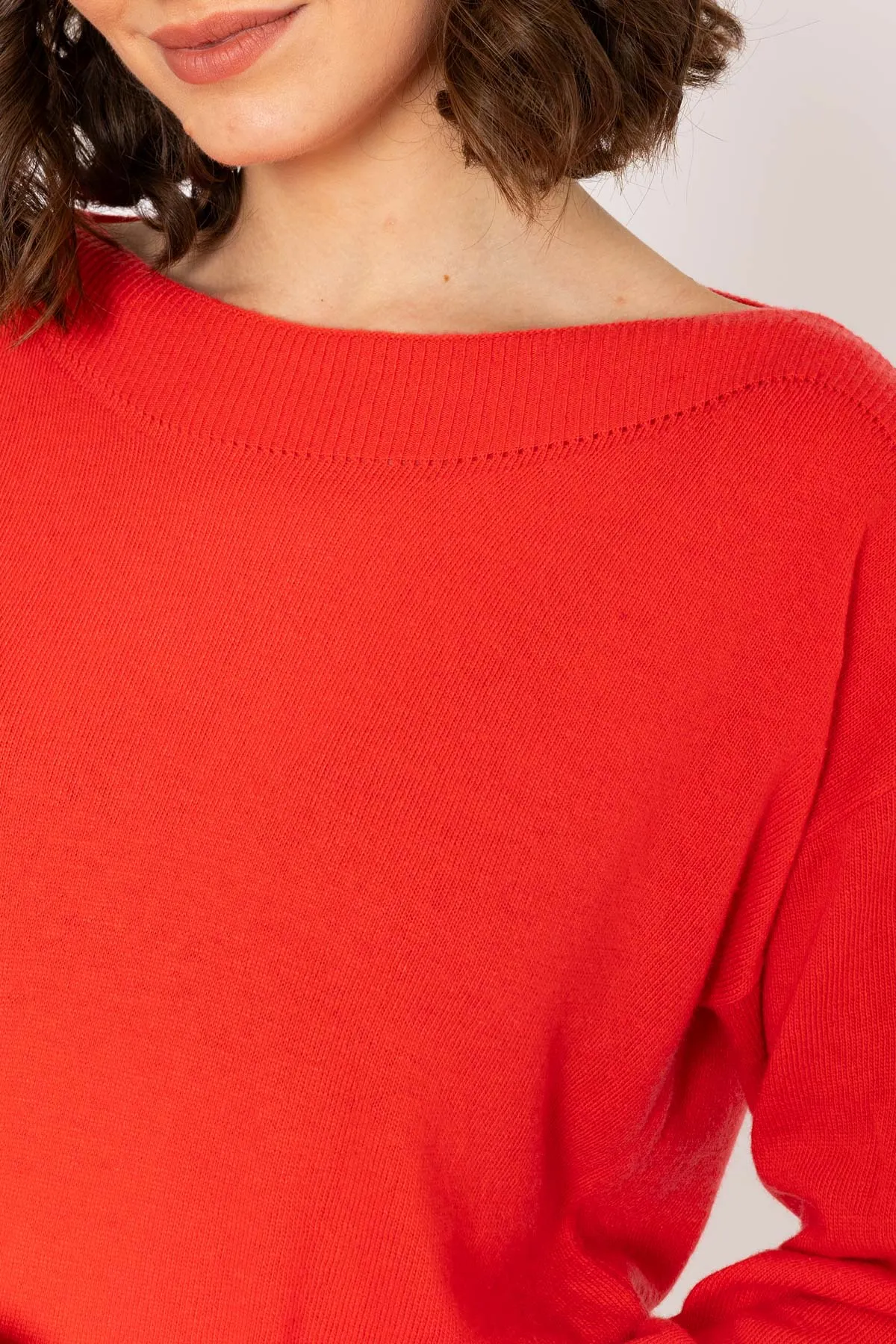 Boat Neck Knit Jumper in Red