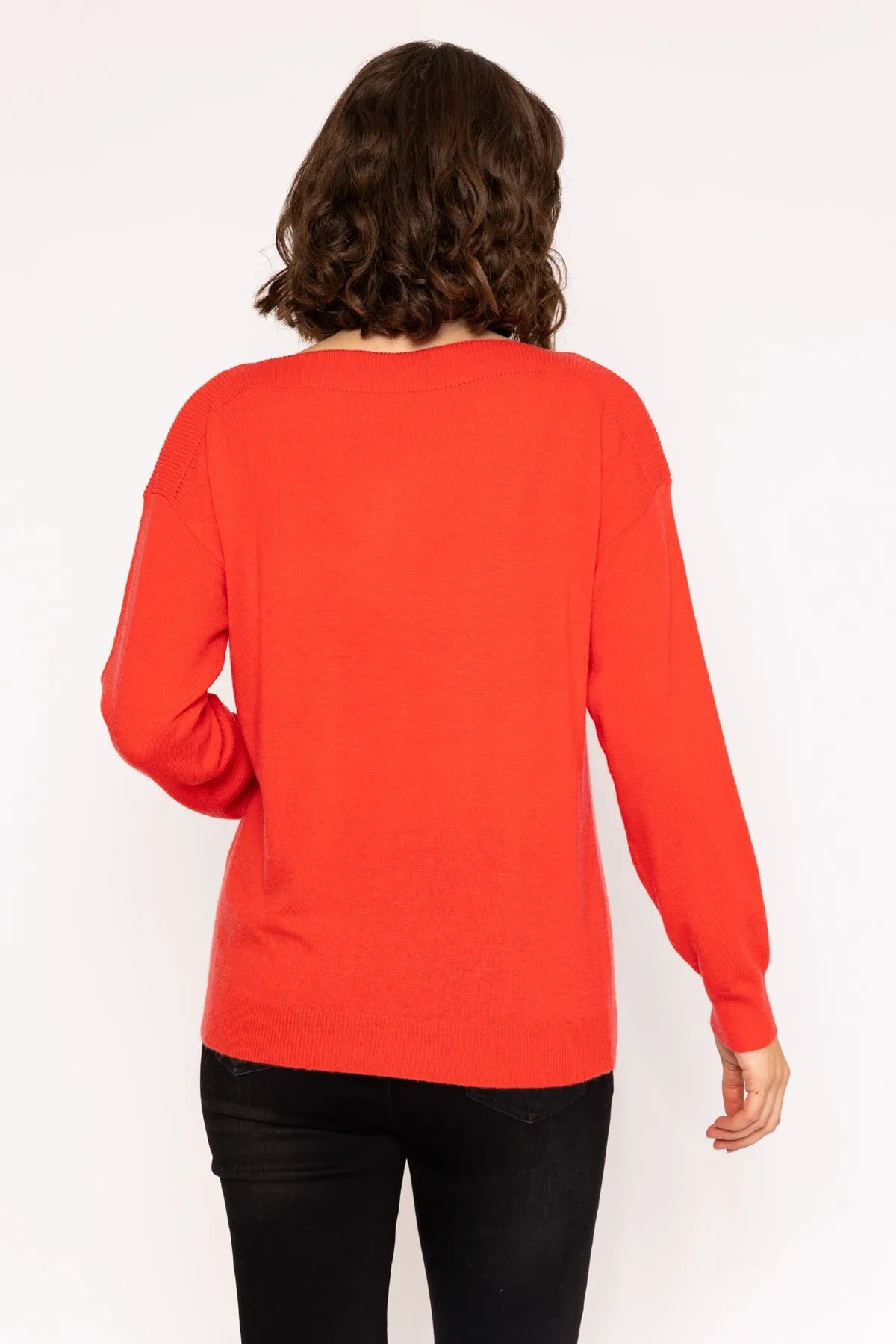 Boat Neck Knit Jumper in Red