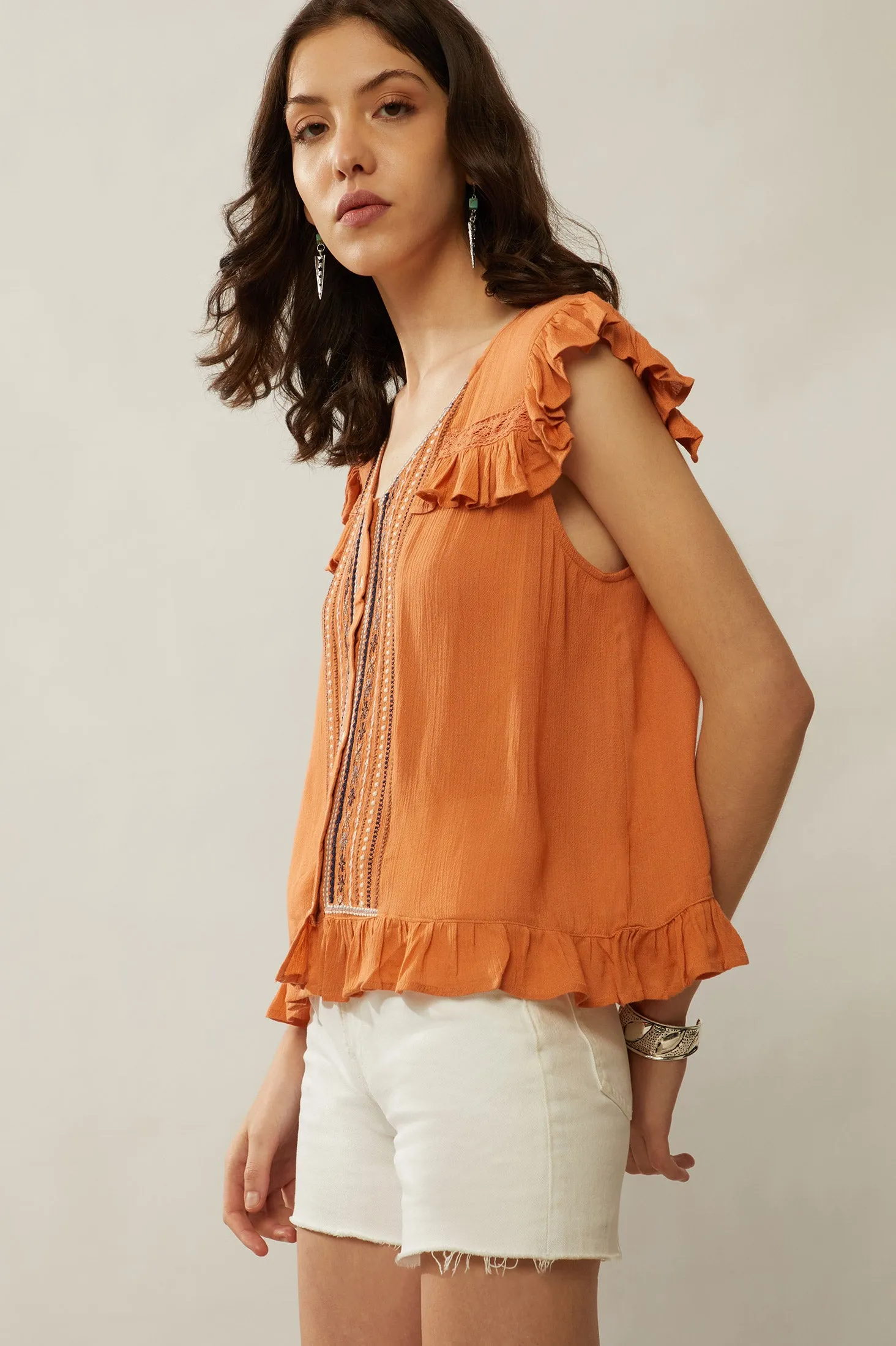 Bohera Audrey Anne Embroidered Frilled Top