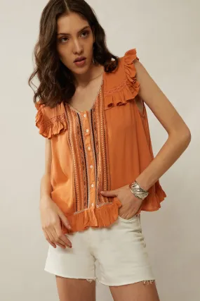 Bohera Audrey Anne Embroidered Frilled Top