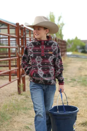 CINCH BOY'S AZTEC PRINT POLAR FLEECE PULLOVER - GRAY